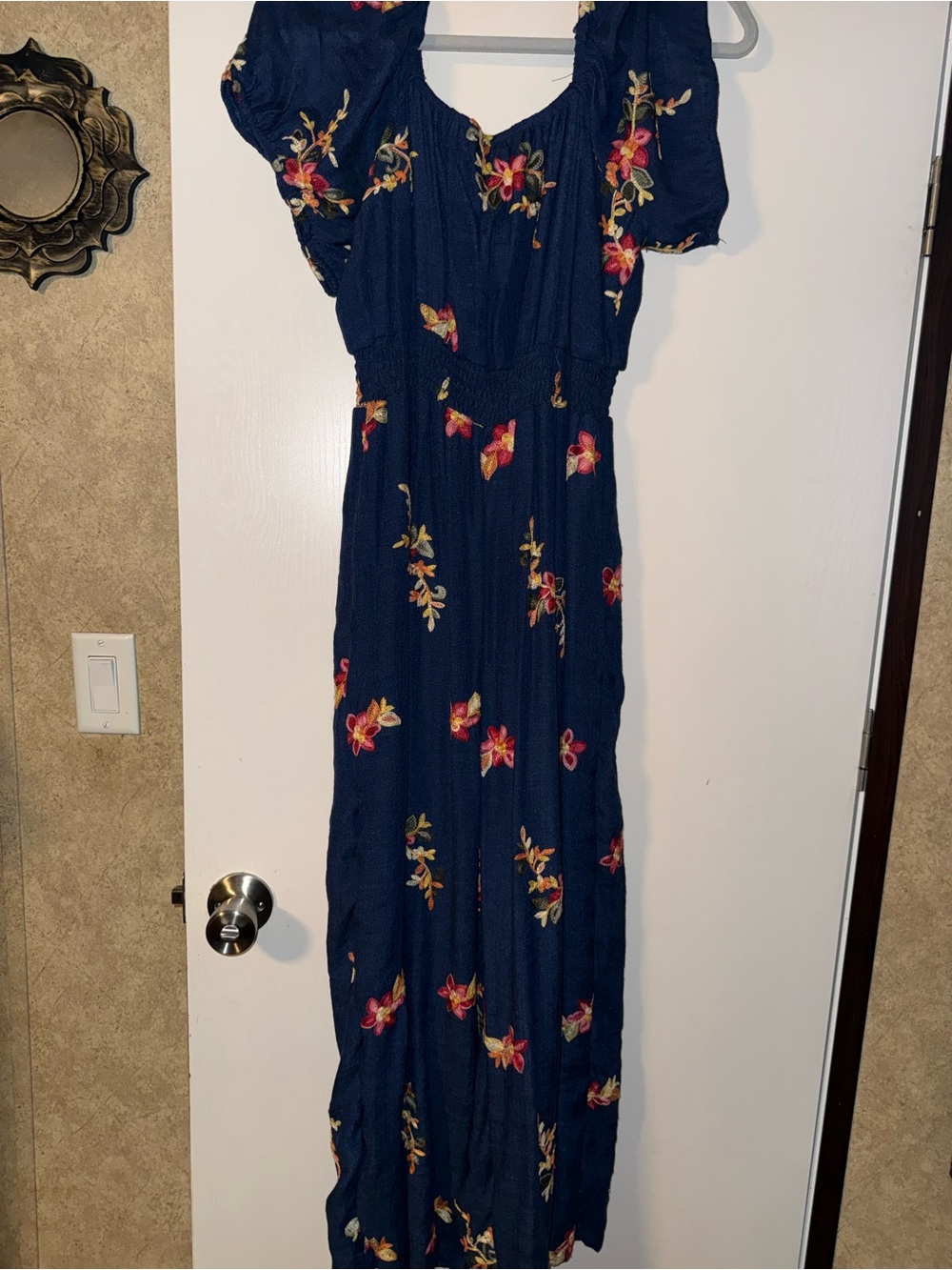 Navy Floral Jumpsuit with Puff Sleeves